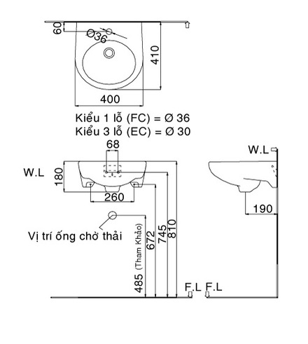 Bản vẽ bồn rửa mặt lavabo INAX L282V