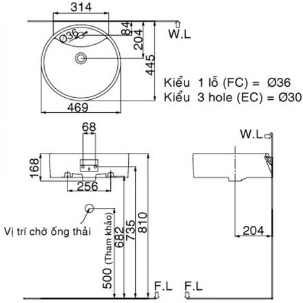 Bản vẽ bồn rửa mặt lavabo INAX L292V