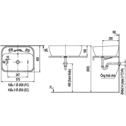 Bản vẽ bồn rửa mặt lavabo INAX L296V