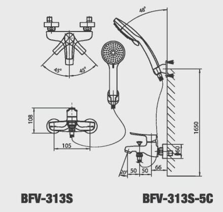Bản vẽ kỹ thuật Vòi sen tắm nóng lạnh INAX BFV-313S