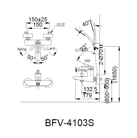 Bản vẽ kỹ thuật Vòi sen tắm nóng lạnh INAX BFV-4103S