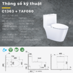 Bồn cầu CAESAR C1363 (CD1363) 1 khối nắp êm MU263 - Ảnh 7