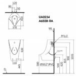 Bồn tiểu nam CAESAR UA0234 treo tường, kèm van xả cảm ứng A655B-RA, thoát ngang - Ảnh 5