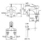 Vòi lavabo INAX LFV-1001S (LFV1111S) nóng lạnh (vòi chậu 3 lỗ) - Ảnh 2