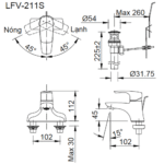 Vòi lavabo INAX LFV-211S (LFV211S) lạnh (vòi chậu 3 lỗ) - Ảnh 3