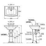 Chậu rửa mặt lavabo TOTO LW780J#W/ LW780FJ#W/ TX801LN/ TL510ERR treo tường chân dài CLAYTON (3 lỗ) - Ảnh 4