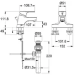 Vòi lavabo American Standard WF-1401 (WF1401) nóng lạnh, dòng Concept Square, cao 11.1 cm - Ảnh 2