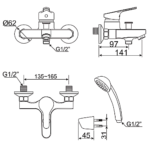 Vòi sen tắm American Standard WF-1411 (WF1411) nóng lạnh, tay sen 1 chế độ, dòng Concept Square - Ảnh 2