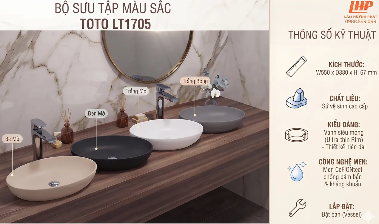 Lavabo TOTO LT1705: Thiết Kế Vành Siêu Mỏng Và Nghệ Thuật Phòng Tắm Hiện Đại. 1 Lavabo TOTO LT1705 banner